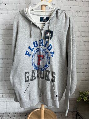 NEW J. America Gray Florida Gators Zip-Up Hoodie with Blue & Orange Logo